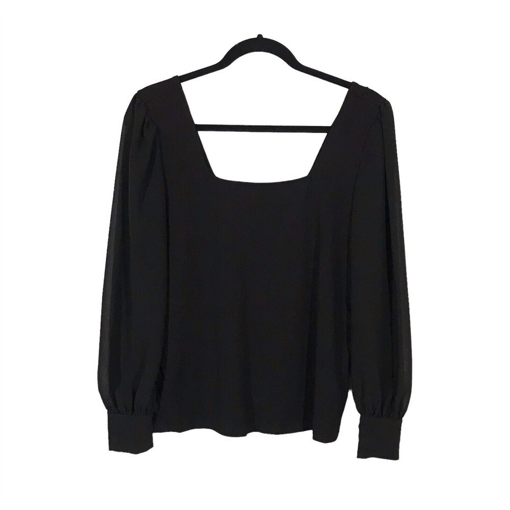 Gibsonlook Black Women's Size XS Square Neck Blouse Balloon Long Sleeve  Top